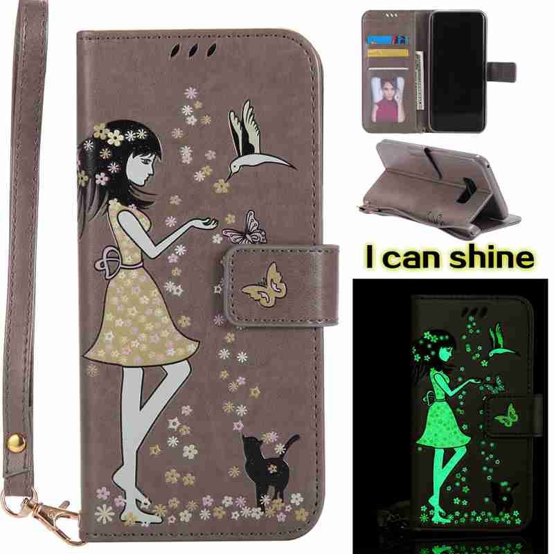 

Women Cat Luminous Painted Pu Phone Case for Samsung S8 Plus, Oyster