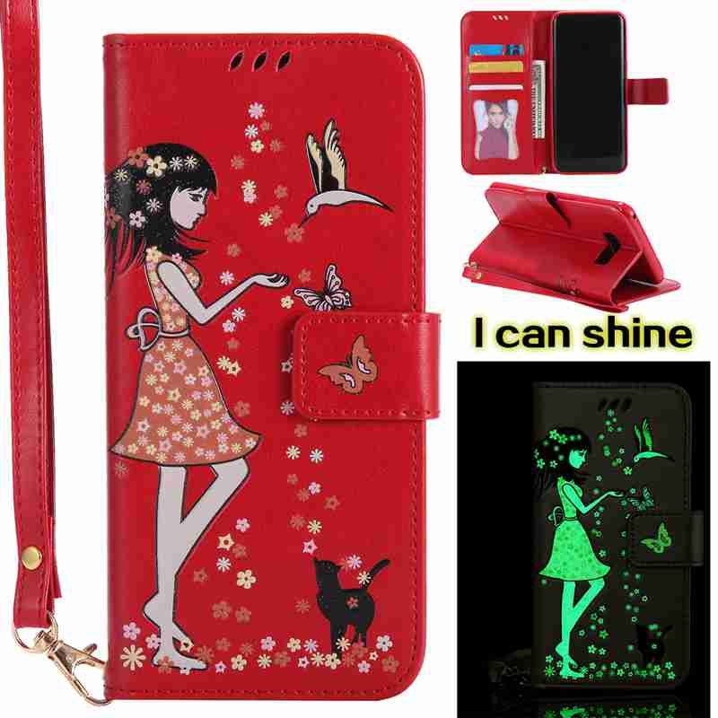 

Women Cat Luminous Painted Pu Phone Case for Samsung S8 Plus, American beauty