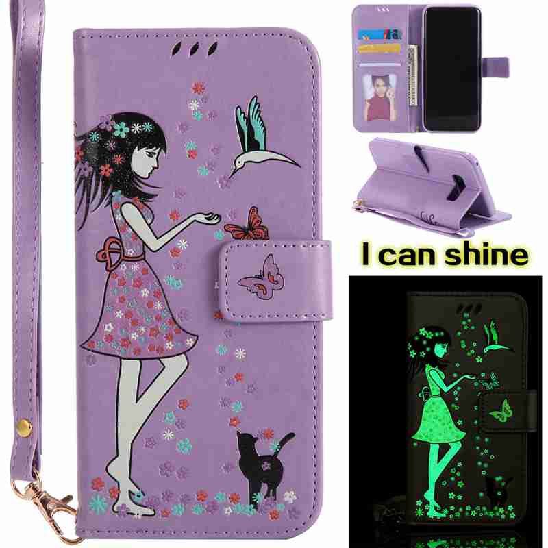 

Women Cat Luminous Painted Pu Phone Case for Samsung S8 Plus, Light purple
