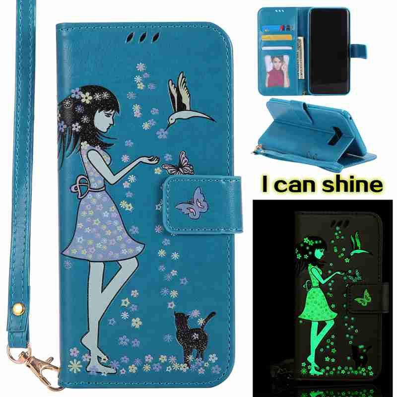 

Women Cat Luminous Painted Pu Phone Case for Samsung S8 Plus, Cornflower