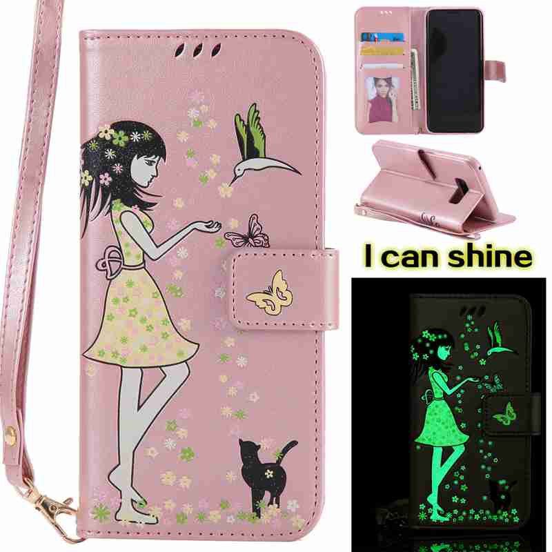 

Women Cat Luminous Painted Pu Phone Case for Samsung S8 Plus, Rose gold
