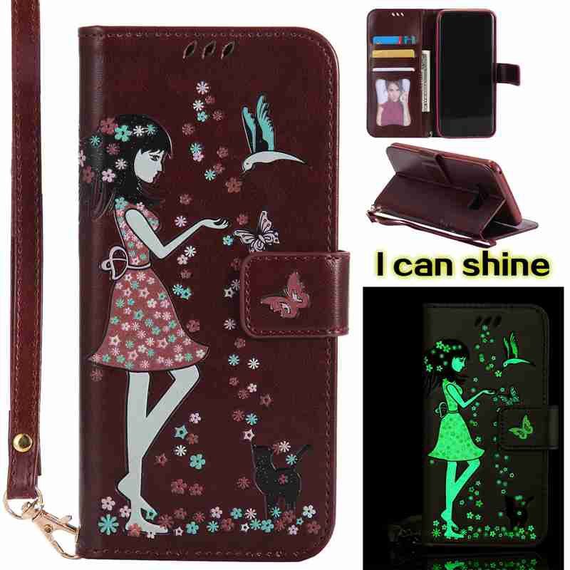 

Women Cat Luminous Painted Pu Phone Case for Samsung S8 Plus, Brown