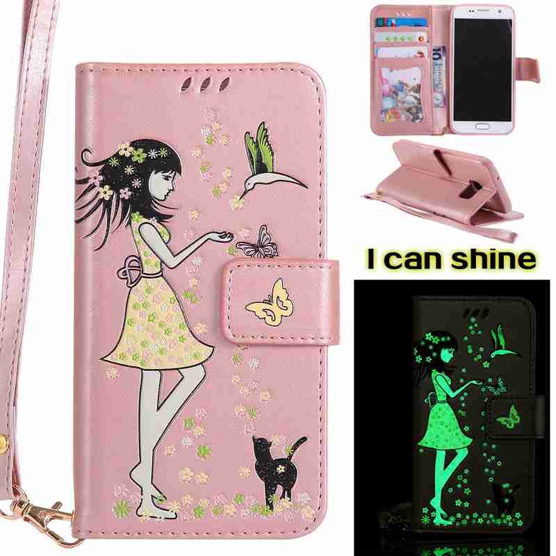 

Women Cat Luminous Painted Pu Phone Case for Samsung Galaxy S7, Rose gold