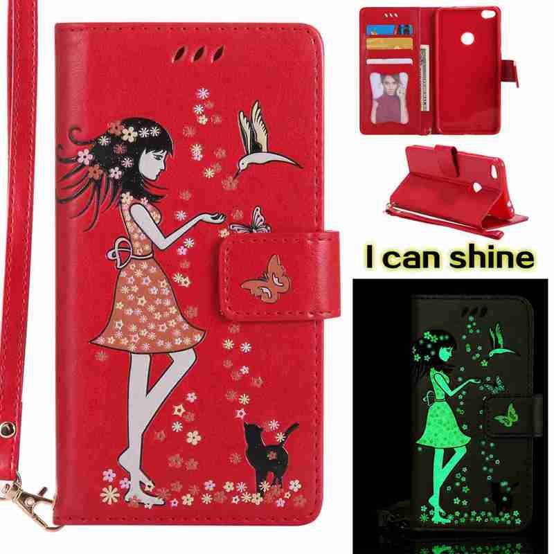 

Women Cat Luminous Painted Pu Phone Case for Huawei P8 Lite 2017, American beauty