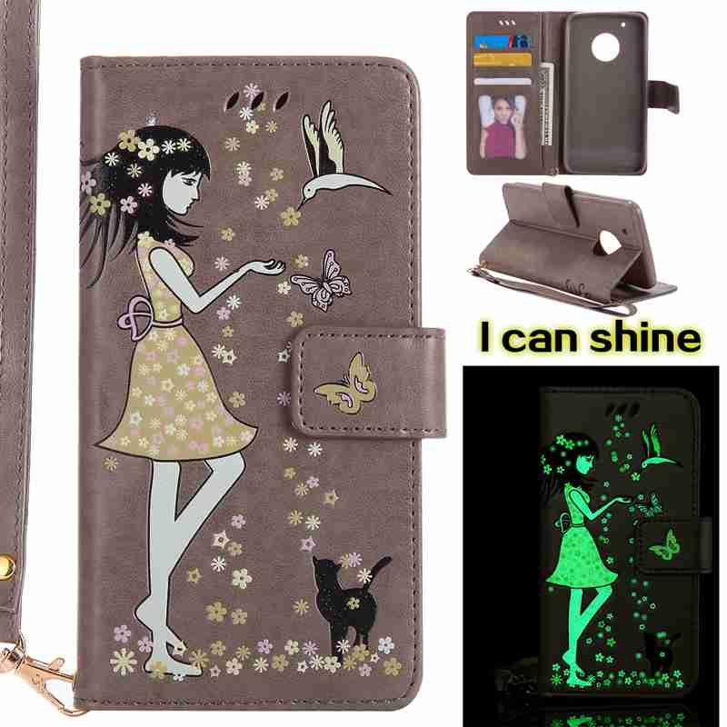 

Women Cat Luminous Painted Pu Phone Case for Moto G5 Plus, Oyster