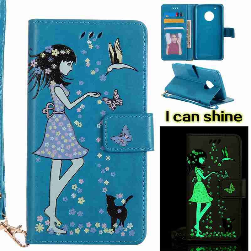 

Women Cat Luminous Painted Pu Phone Case for Moto G5 Plus, Cornflower