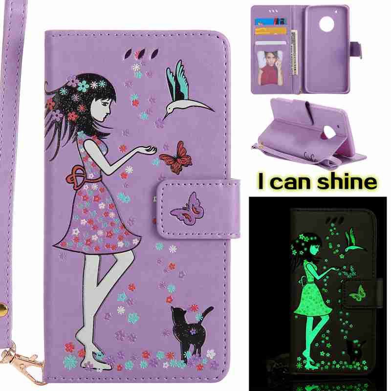 

Women Cat Luminous Painted Pu Phone Case for Moto G5 Plus, Radiant