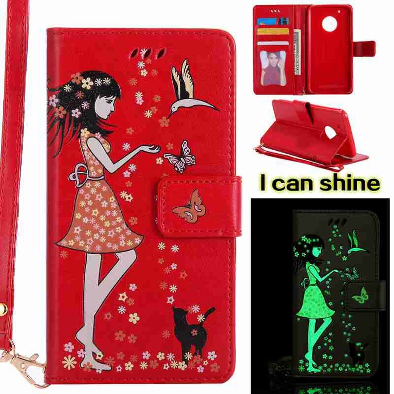 

Women Cat Luminous Painted Pu Phone Case for Moto G5 Plus, American beauty