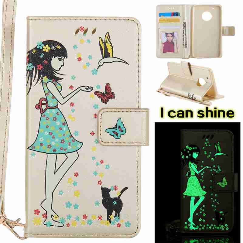 

Women Cat Luminous Painted Pu Phone Case for Moto G5 Plus, Marigold