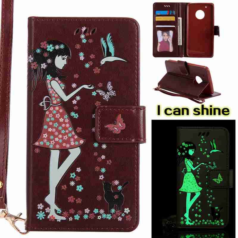 

Women Cat Luminous Painted Pu Phone Case for Moto G5 Plus, Brown