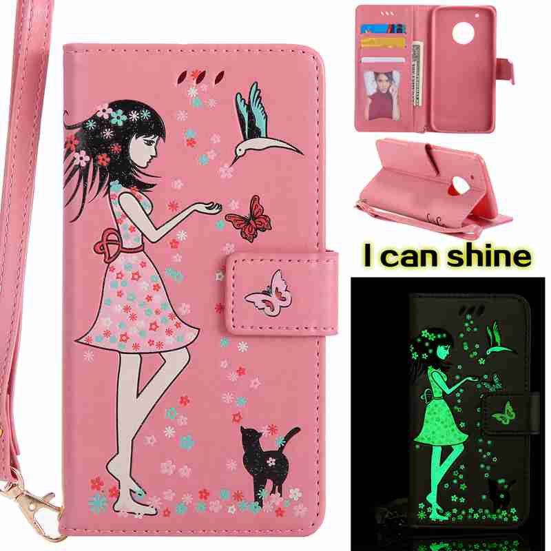 

Women Cat Luminous Painted Pu Phone Case for Moto G5 Plus, Pink