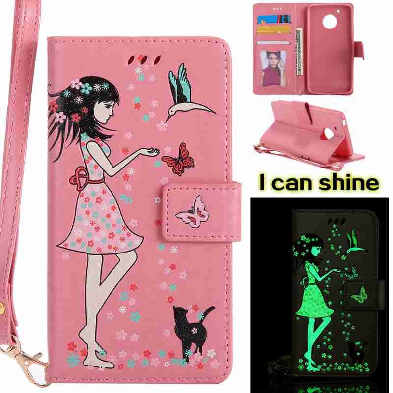 

Women Cat Luminous Painted Pu Phone Case for Moto G5, Pink