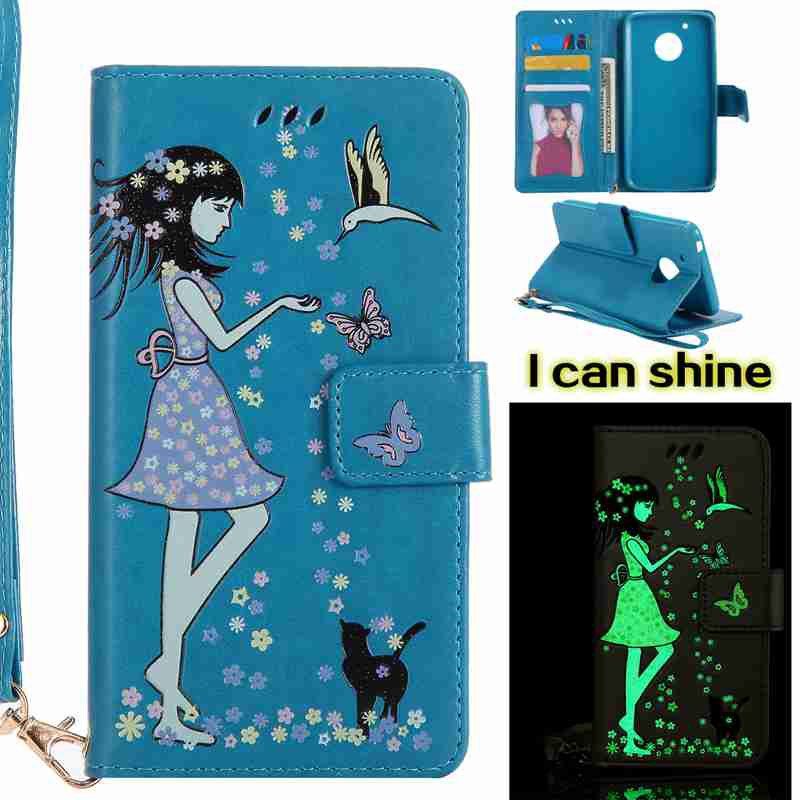 

Women Cat Luminous Painted Pu Phone Case for Moto G5, Cornflower