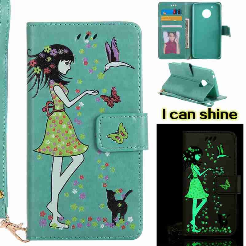 

Women Cat Luminous Painted Pu Phone Case for Moto G5, Fern