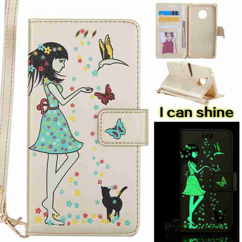 

Women Cat Luminous Painted Pu Phone Case for Moto G5, Marigold