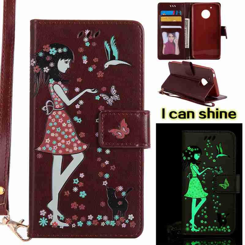 

Women Cat Luminous Painted Pu Phone Case for Moto G5, Brown