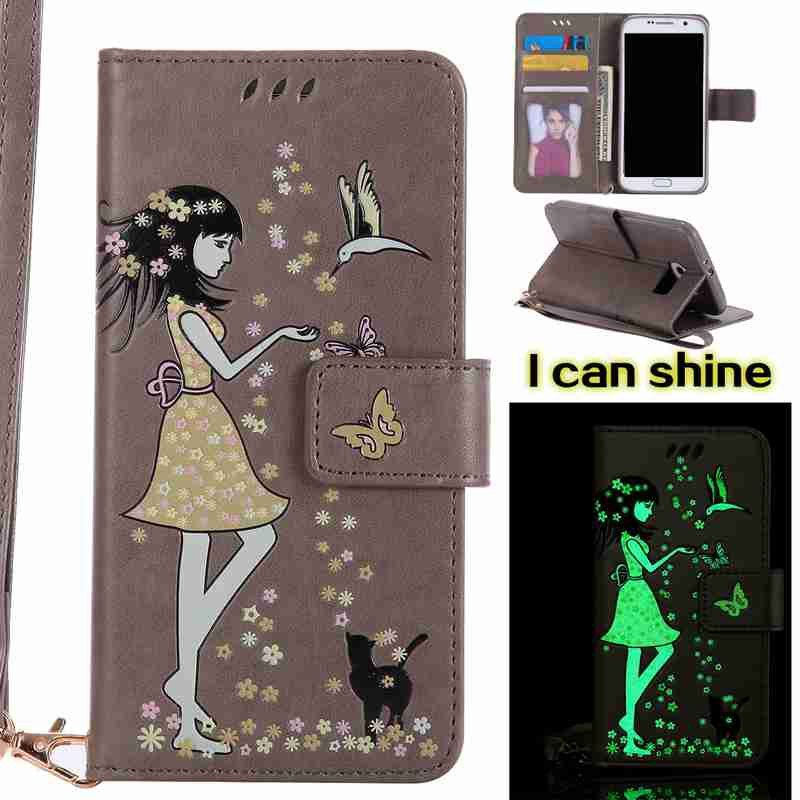 

Women Cat Luminous Painted Pu Phone Case for Samsung Galaxy S6 Edge, Oyster