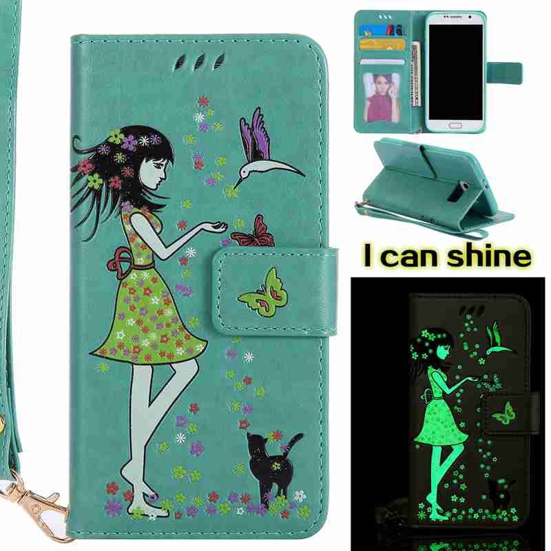 

Women Cat Luminous Painted Pu Phone Case for Samsung Galaxy S6 Edge, Fern