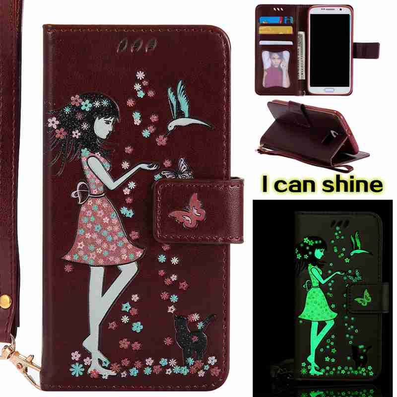 

Women Cat Luminous Painted Pu Phone Case for Samsung Galaxy S6 Edge, Brown