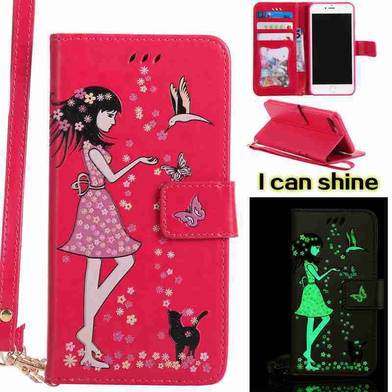 

Women Cat Luminous Painted Pu Phone Case for iphone 6 6S, Rose madder