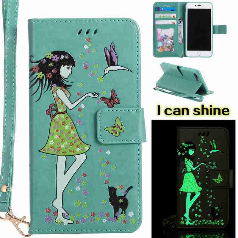 

Women Cat Luminous Painted Pu Phone Case for iphone 6 6S, Fern