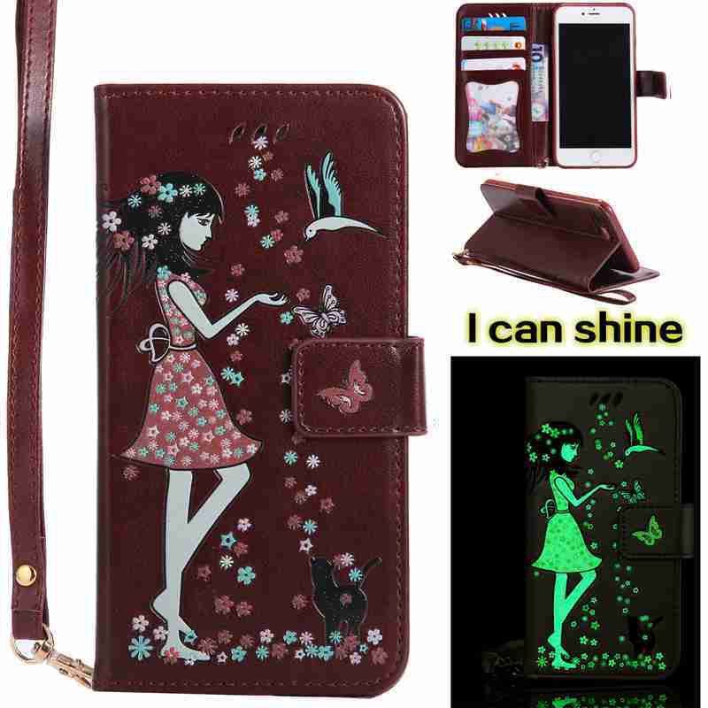 

Women Cat Luminous Painted Pu Phone Case for iphone 6 6S, Brown