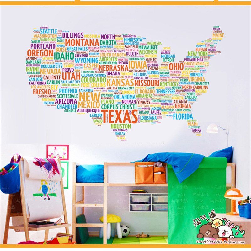 

Creative World Map English Alphabet Color Home Decoration Wall Stickers, Colorful