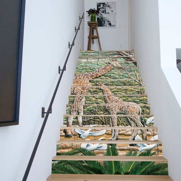 Giraffe Geramic Tiles Style 13 Pièces Stair Sticker Wall Decor - COULEUR MELANGER 18 X 100CM X 13 PIECES