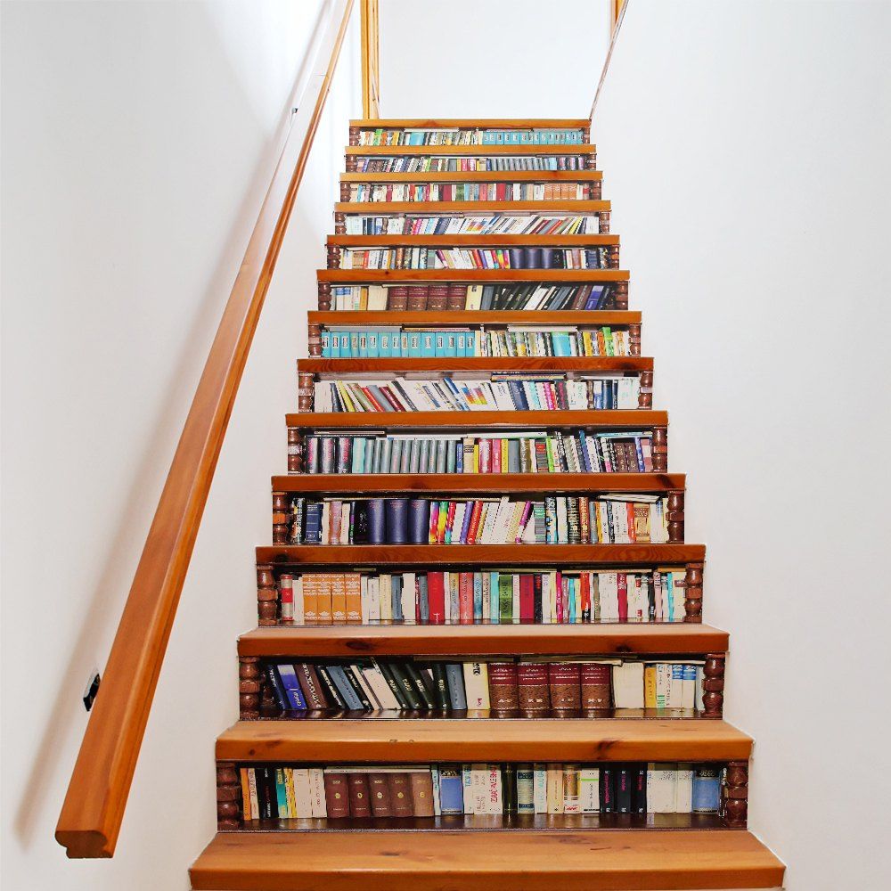 

Bookcase Style 13 Pieces Stair Sticker Wall Decor, Mixed color