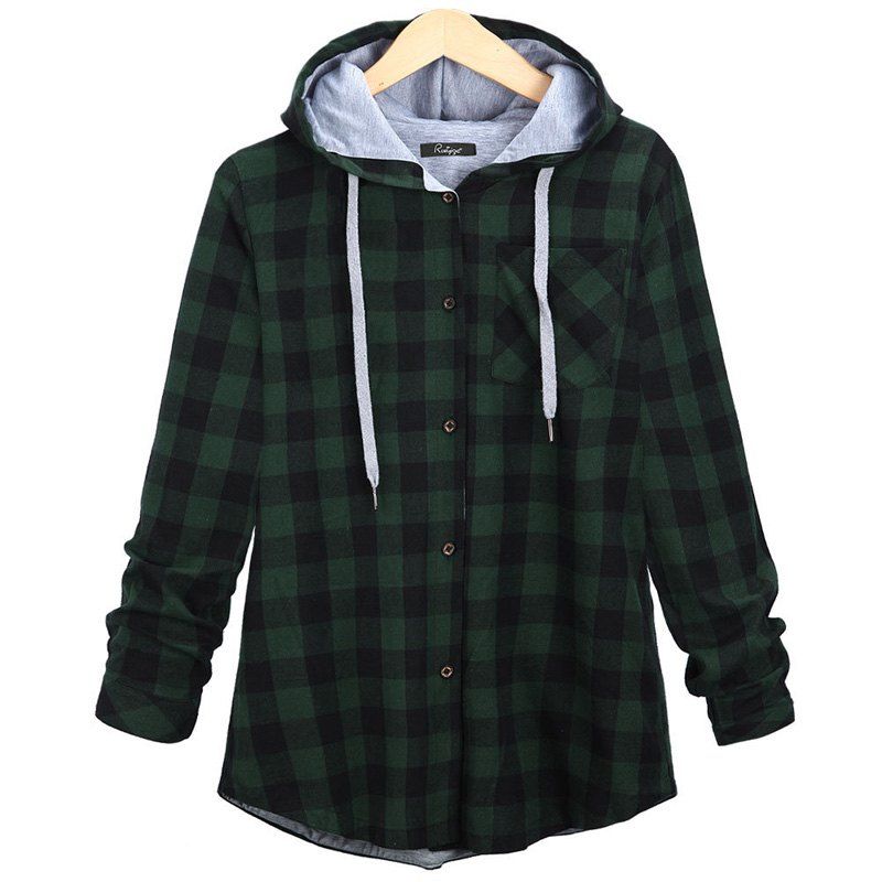 

Plus Size Checkered Long-Sleeved Shirt, Green