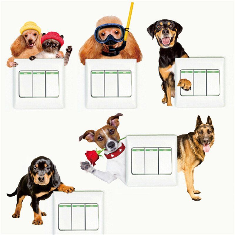 

6PCS Cute Dogs And Cats Removable 3D Home Decorative Wall Stickers, Colormix
