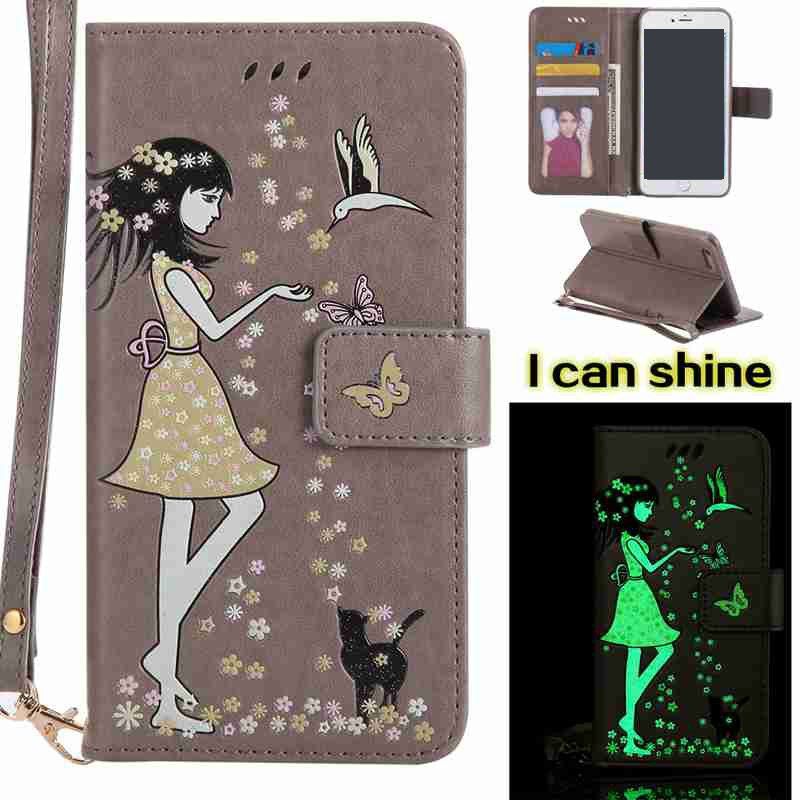 

Women Cat Luminous Painted Pu Phone Case for Iphone 6plus 6SPLUS, Oyster