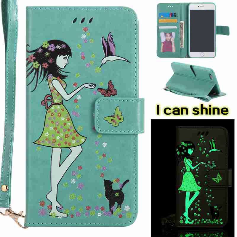 

Women Cat Luminous Painted Pu Phone Case for Iphone 6plus 6SPLUS, Fern