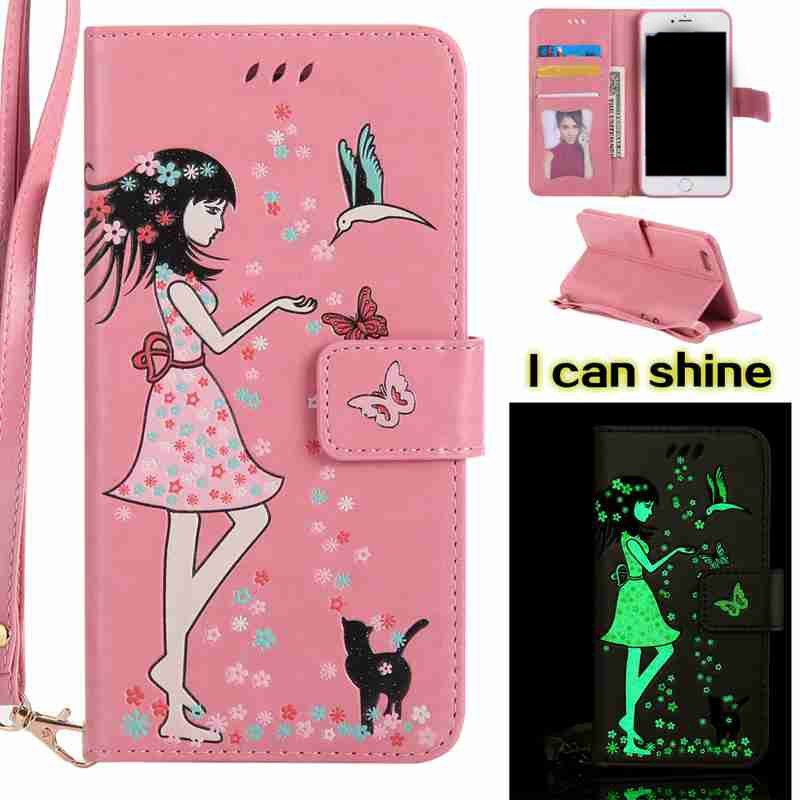 

Women Cat Luminous Painted Pu Phone Case for Iphone 6plus 6SPLUS, Pink