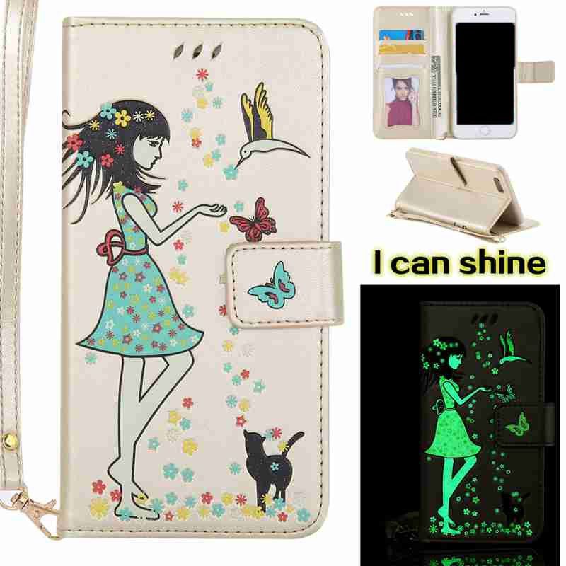 

Women Cat Luminous Painted Pu Phone Case for Iphone 6plus 6SPLUS, Marigold