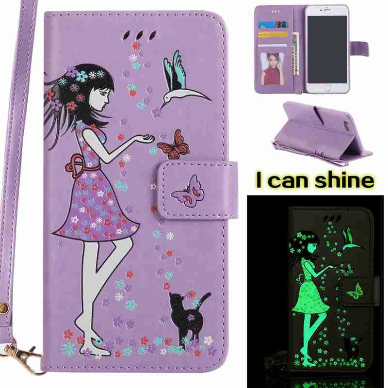 

Women Cat Luminous Painted Pu Phone Case for iPhone 6 Plus / 6s Plus, Light purple