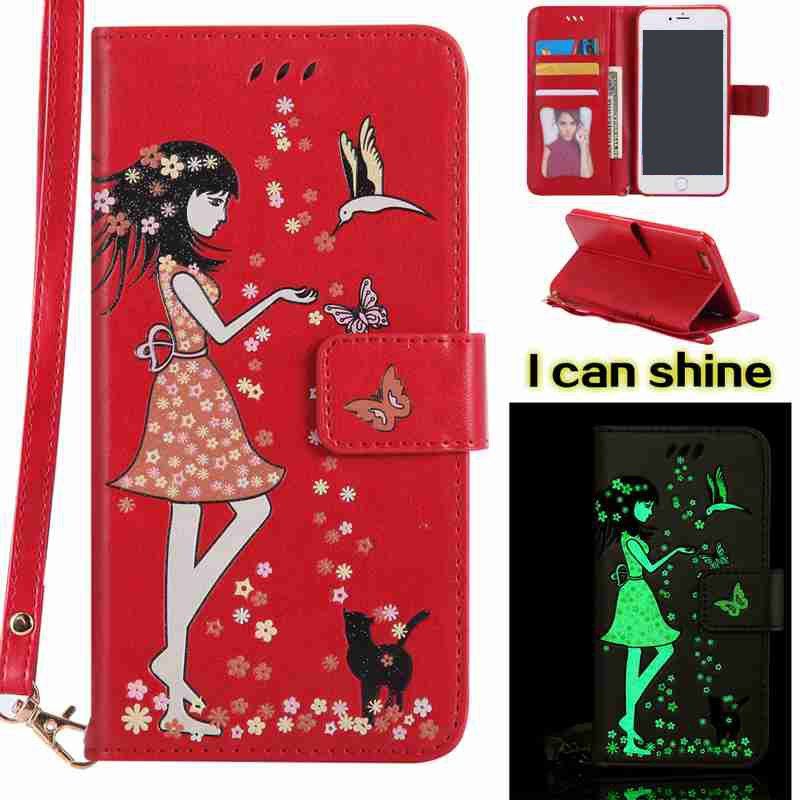 

Women Cat Luminous Painted Pu Phone Case for iPhone 6 Plus / 6s Plus, American beauty