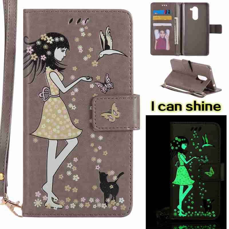 

Women Cat Luminous Painted Pu Phone Case for Huawei Glory 6X, Oyster