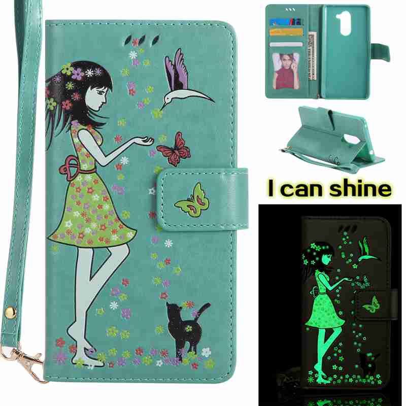 

Women Cat Luminous Painted Pu Phone Case for Huawei Glory 6X, Fern