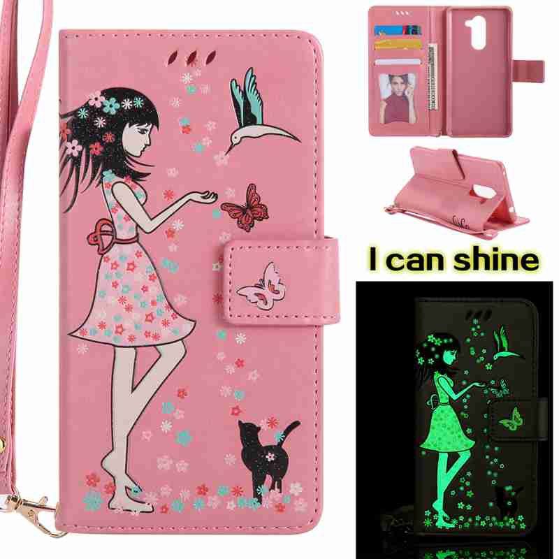 

Women Cat Luminous Painted Pu Phone Case for Huawei Glory 6X, Pink