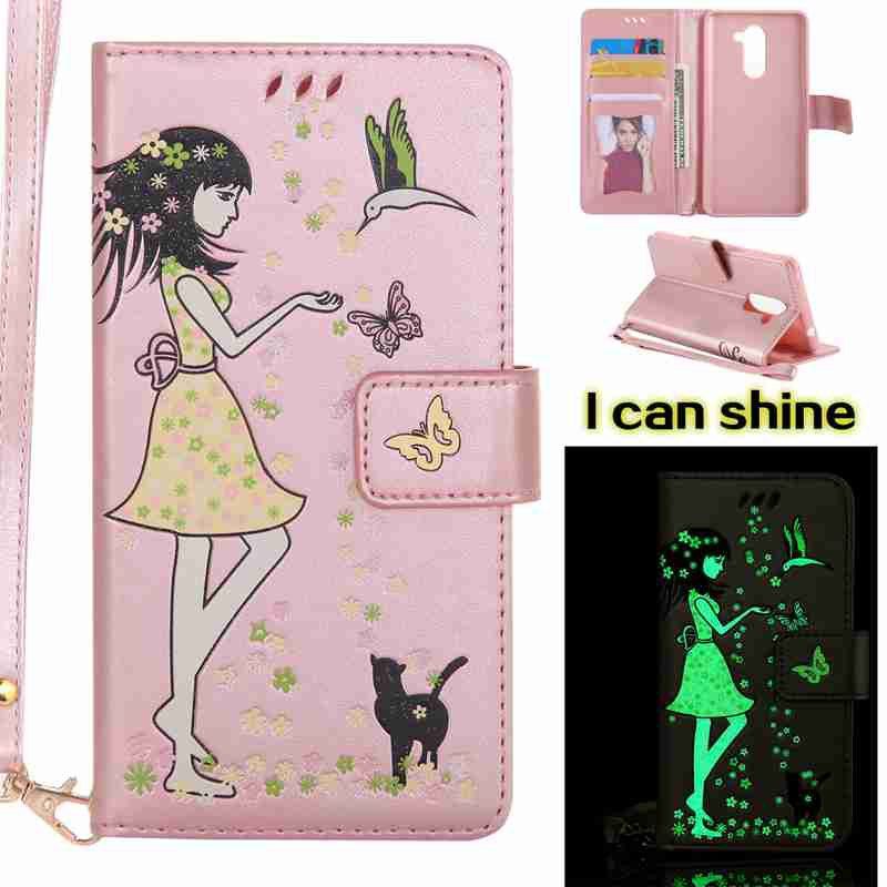 

Women Cat Luminous Painted Pu Phone Case for Huawei Glory 6X, Rose gold