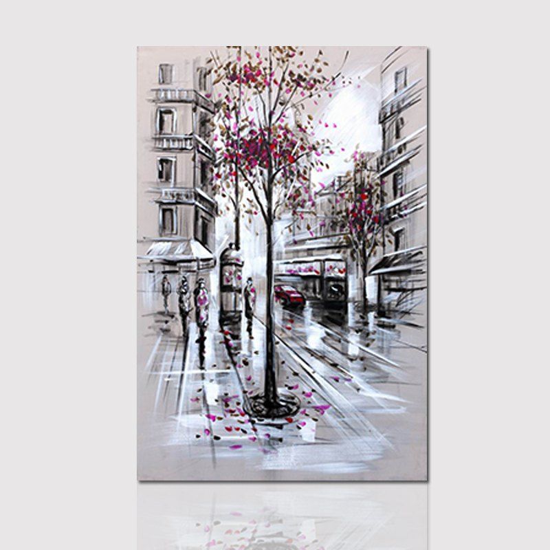 

Hx-Art No Frame Canvas Street-2 Pink Petals Falling Street Decorative Paintings, Colormix