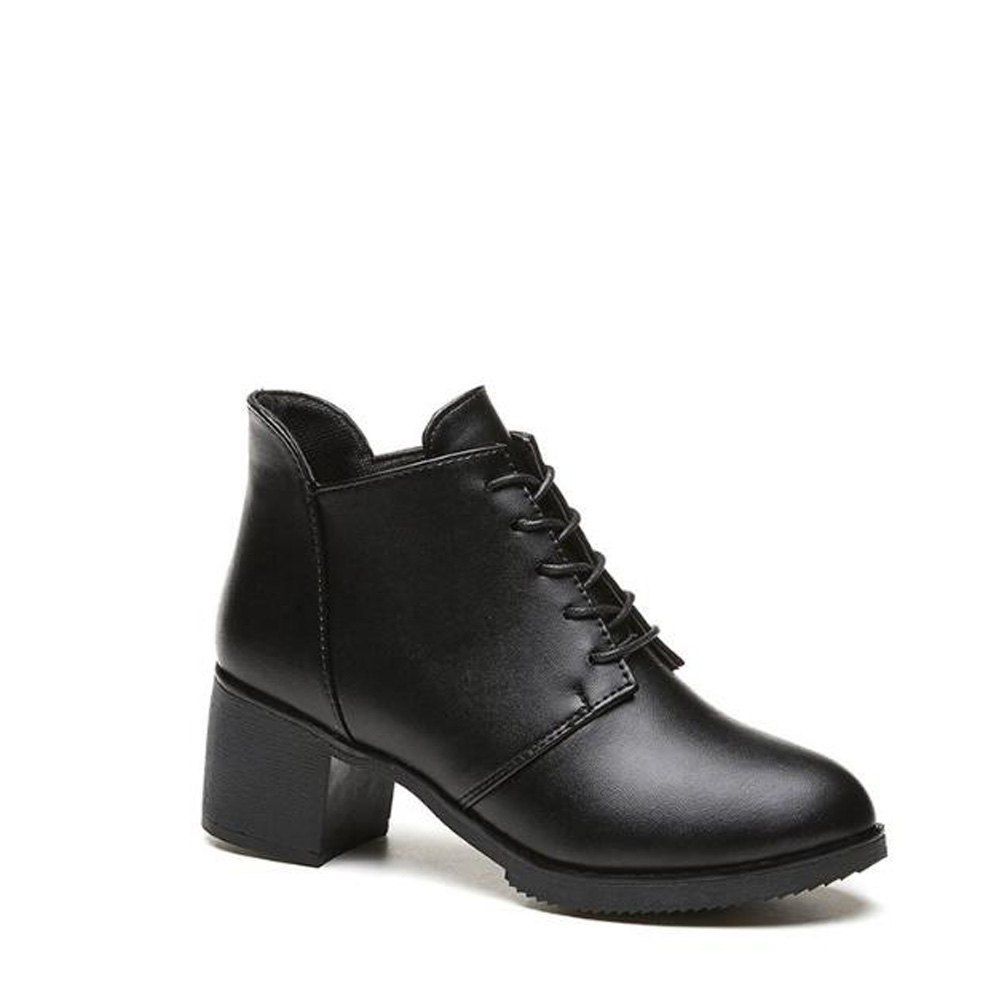 

Solid Color Lace-Up High Heel Ankle Boots, Black