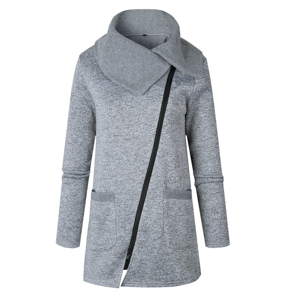 

2017 Autumn And Winter Fashion Side Zipper Jacket Coat, Light gray