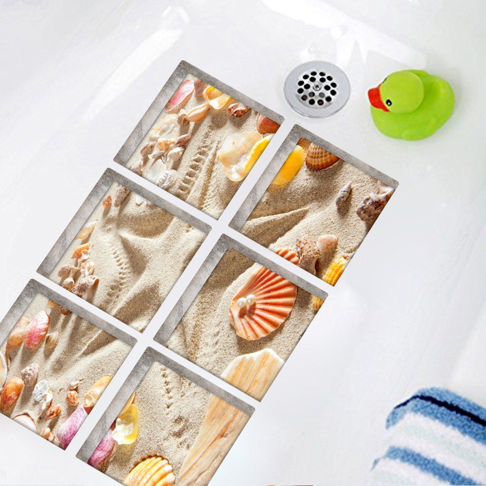 

6PCS 3D Beach Shell Bath Sticker Waterproof Romantic Bathroom Decor, Mix color