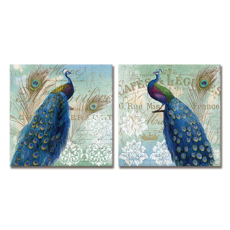 2018 Dyc 10016 2PCS Blue Peacocks Canvas Print Art Ready To Hang ...