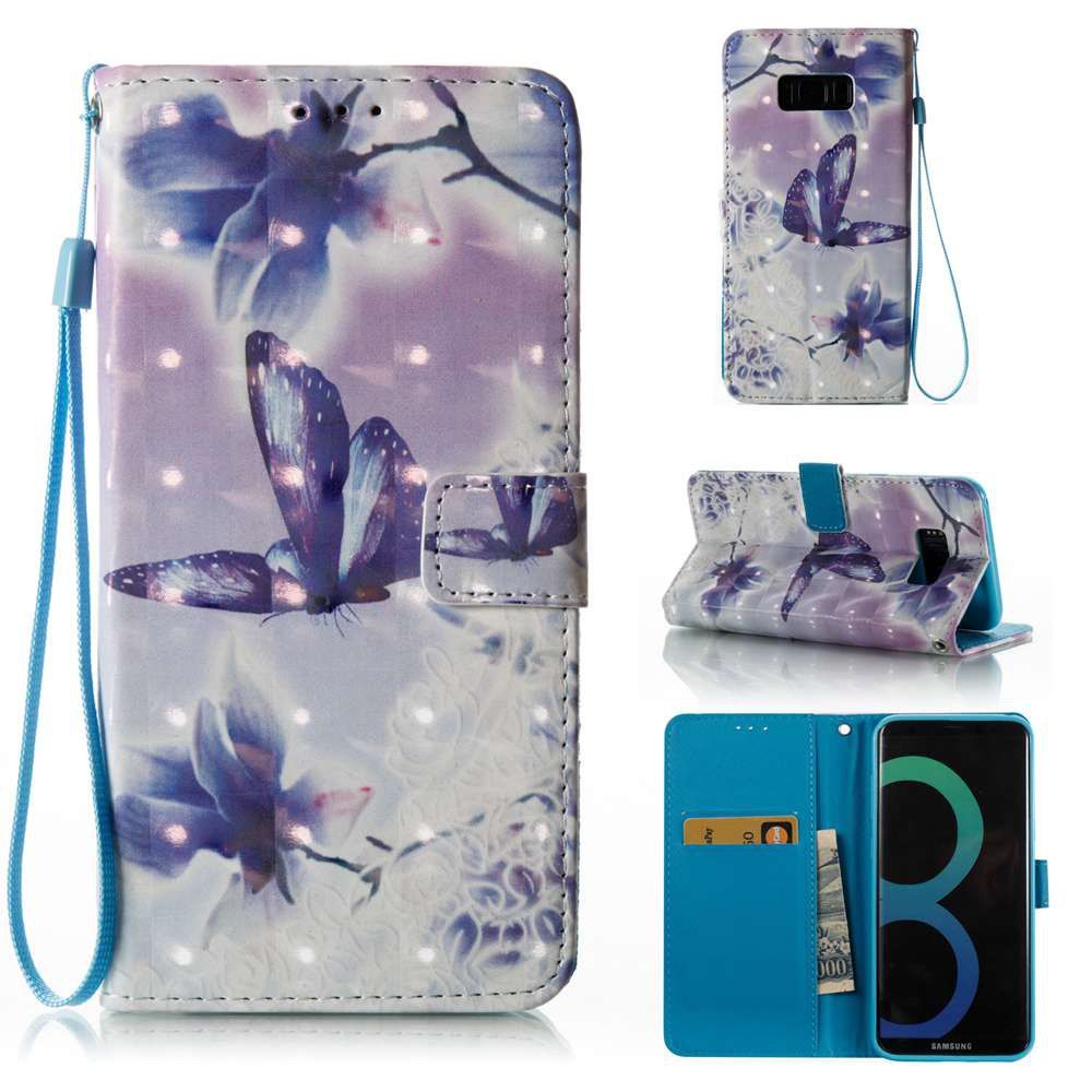 

3D Painted Pu Phone Case for Samsung Galaxy S8 Plus, White + purple