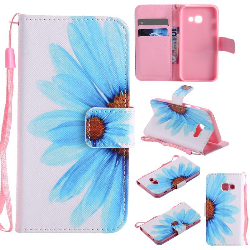 

New Painted Pu Phone Case for Samsung Galaxy A3 2017, White + blue