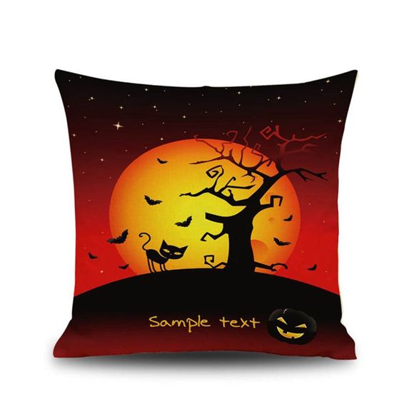 Housse de coussin de nuit pour Halloween Black Cat Old Oak Tree Housse de lingerie en lin carrée - multicolore 