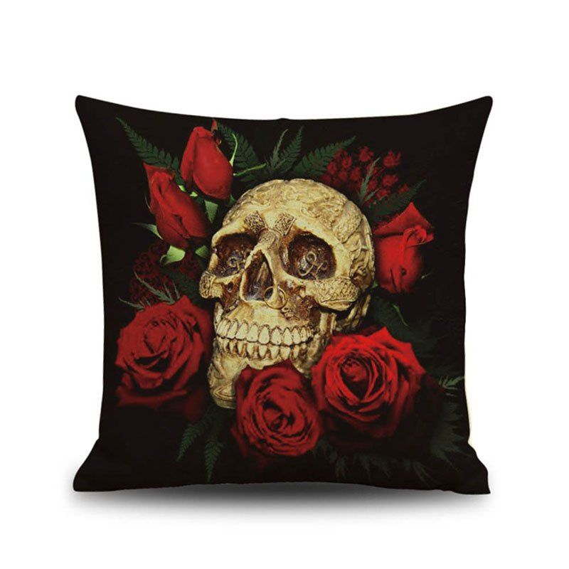 

Halloween Rose skull Head Linen Decorative Throw Pillow Case Cushion Cover, Colormix